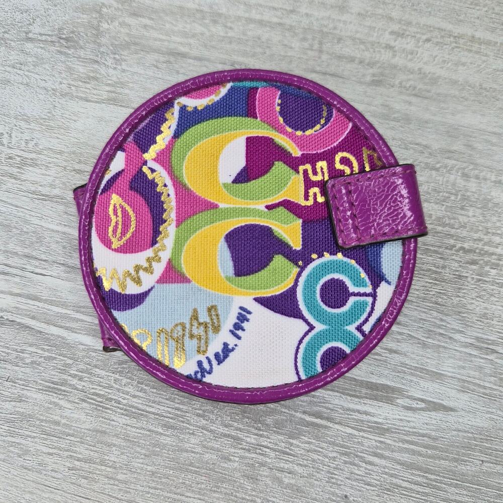 Coach Poppy Y2K Multicolored Scribble Folding Round Travel Compact Pocket Mirror